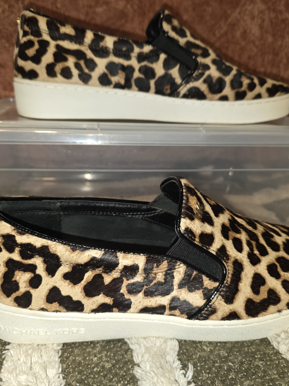 Michael Kors Leopard Print Slip-On Sneakers - Tan & Black